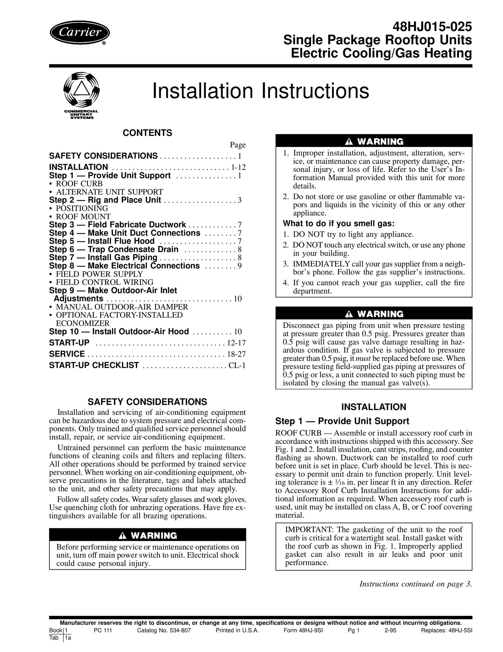 Carrier 48HJ015-025 Heating System User Manual