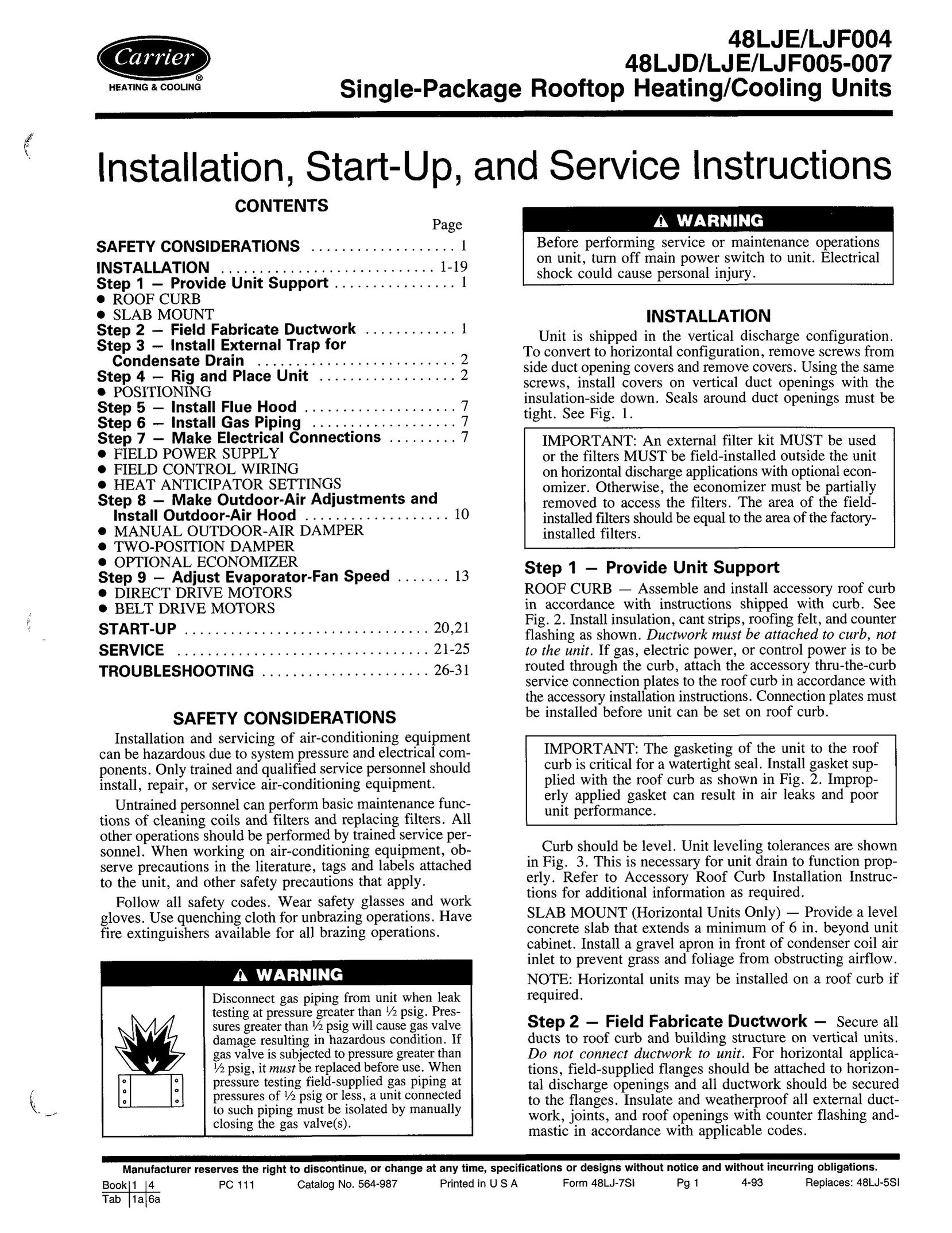 Carrier 48LJD Heating System User Manual