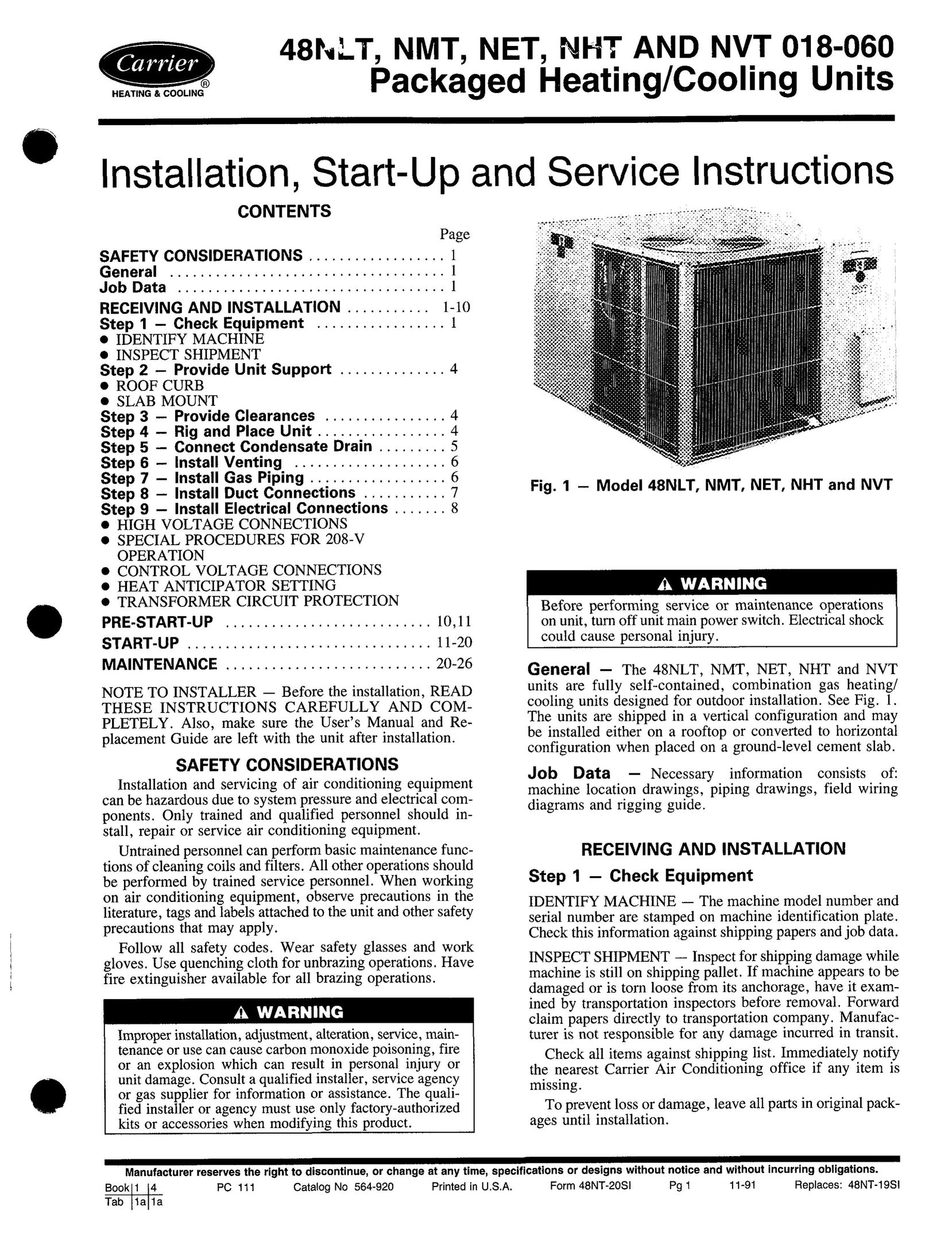 Carrier 48NLT Heating System User Manual