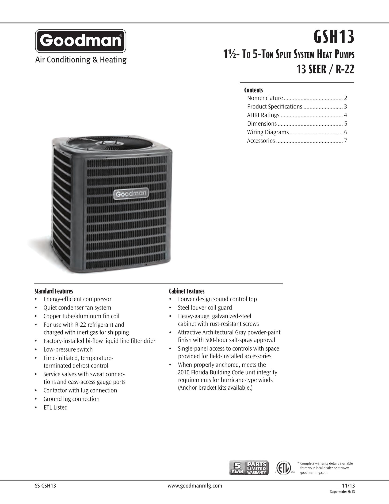 Goodman Mfg GSH13 Heating System User Manual
