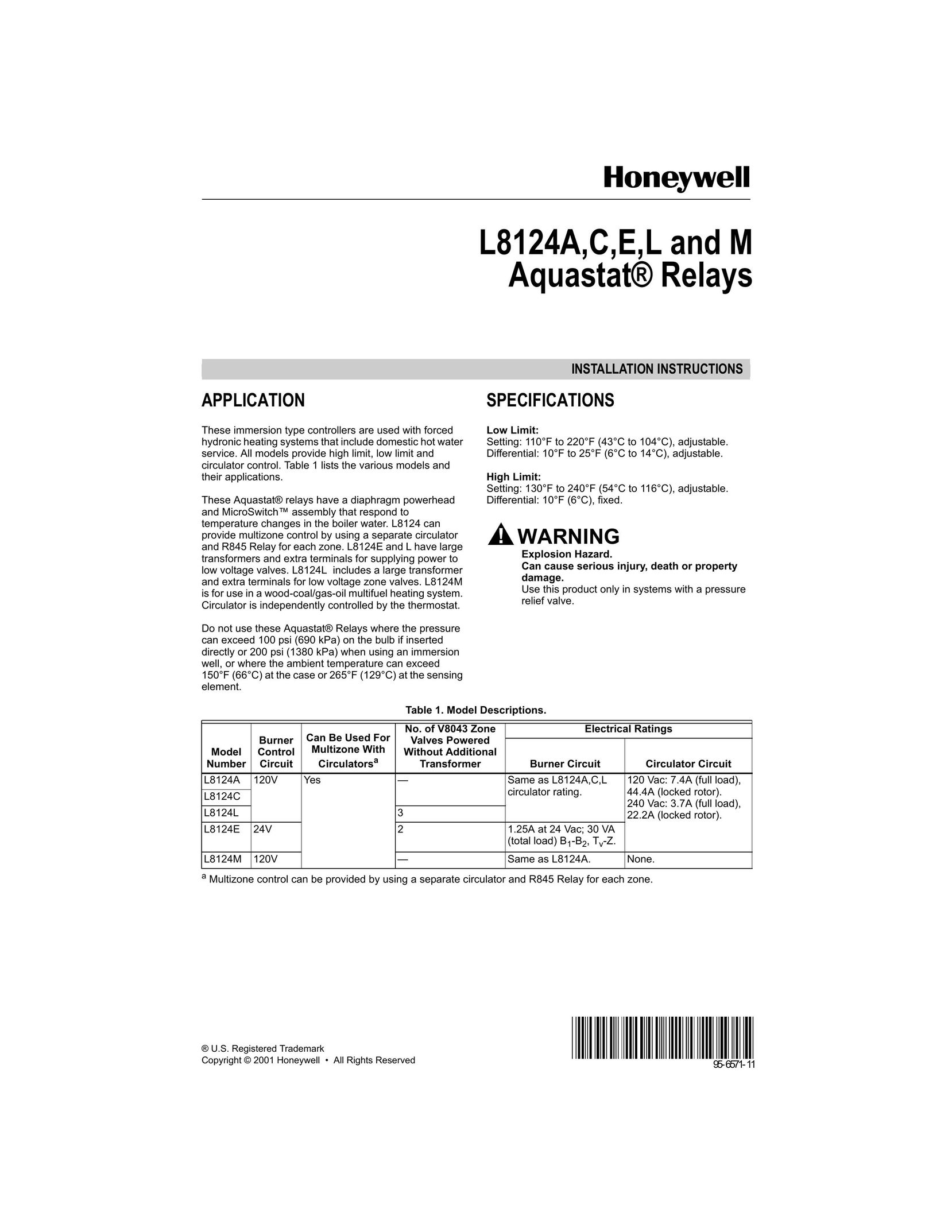Honeywell L8124A Heating System User Manual