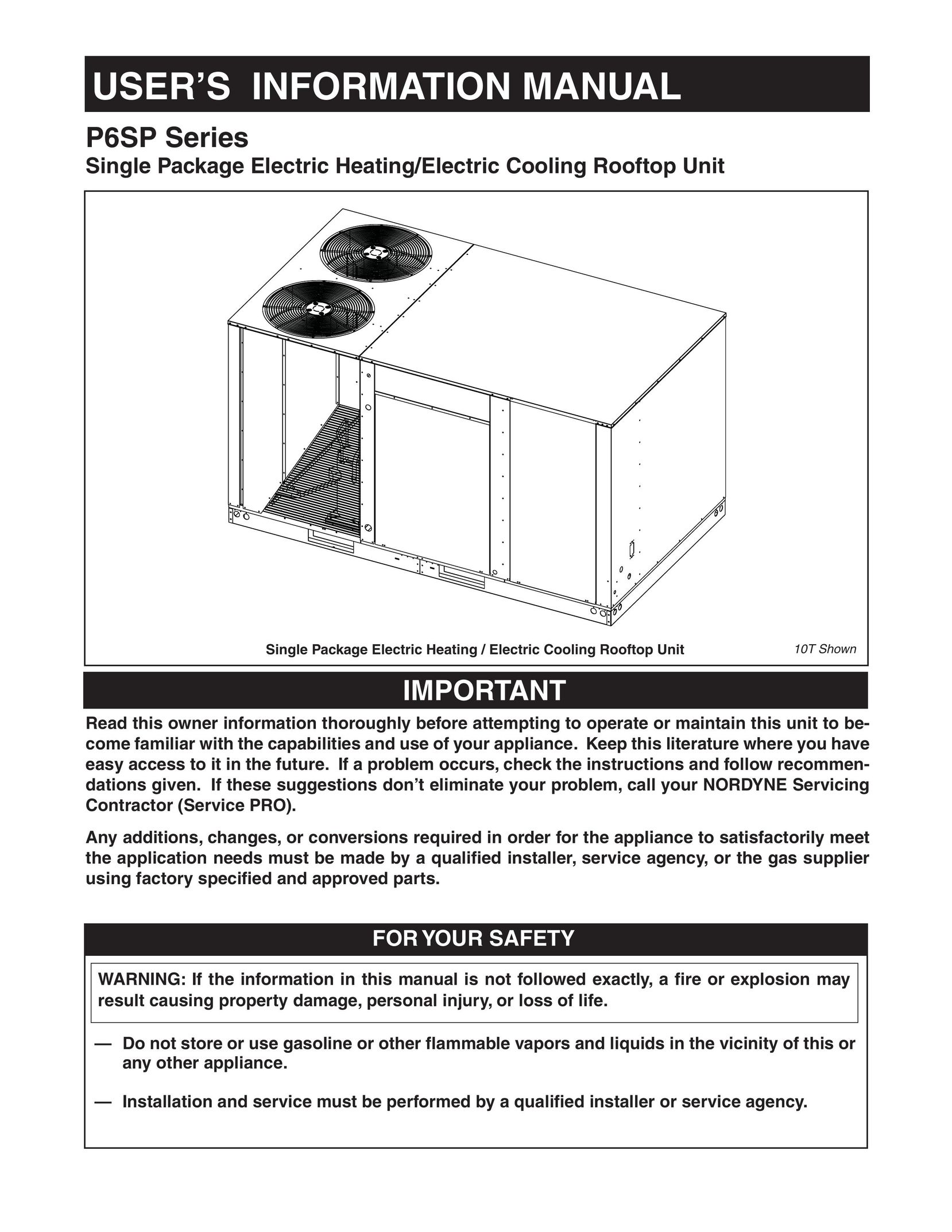 Nordyne P6SP Series Heating System User Manual