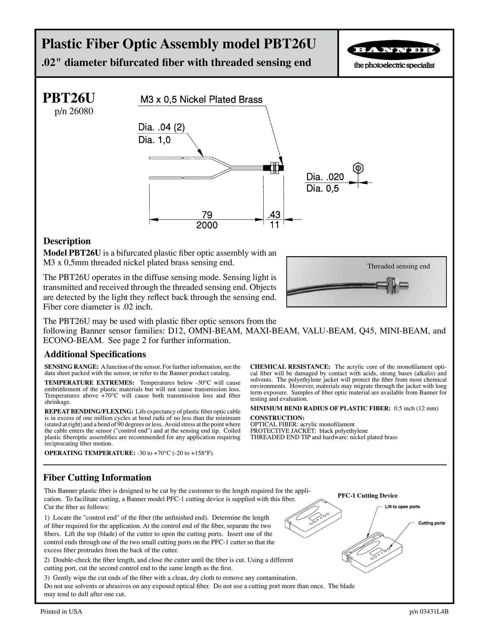 Banner PBT26U Home Safety Product User Manual
