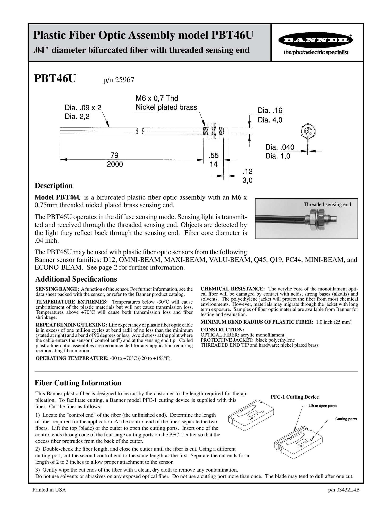 Banner PBT46U Home Safety Product User Manual