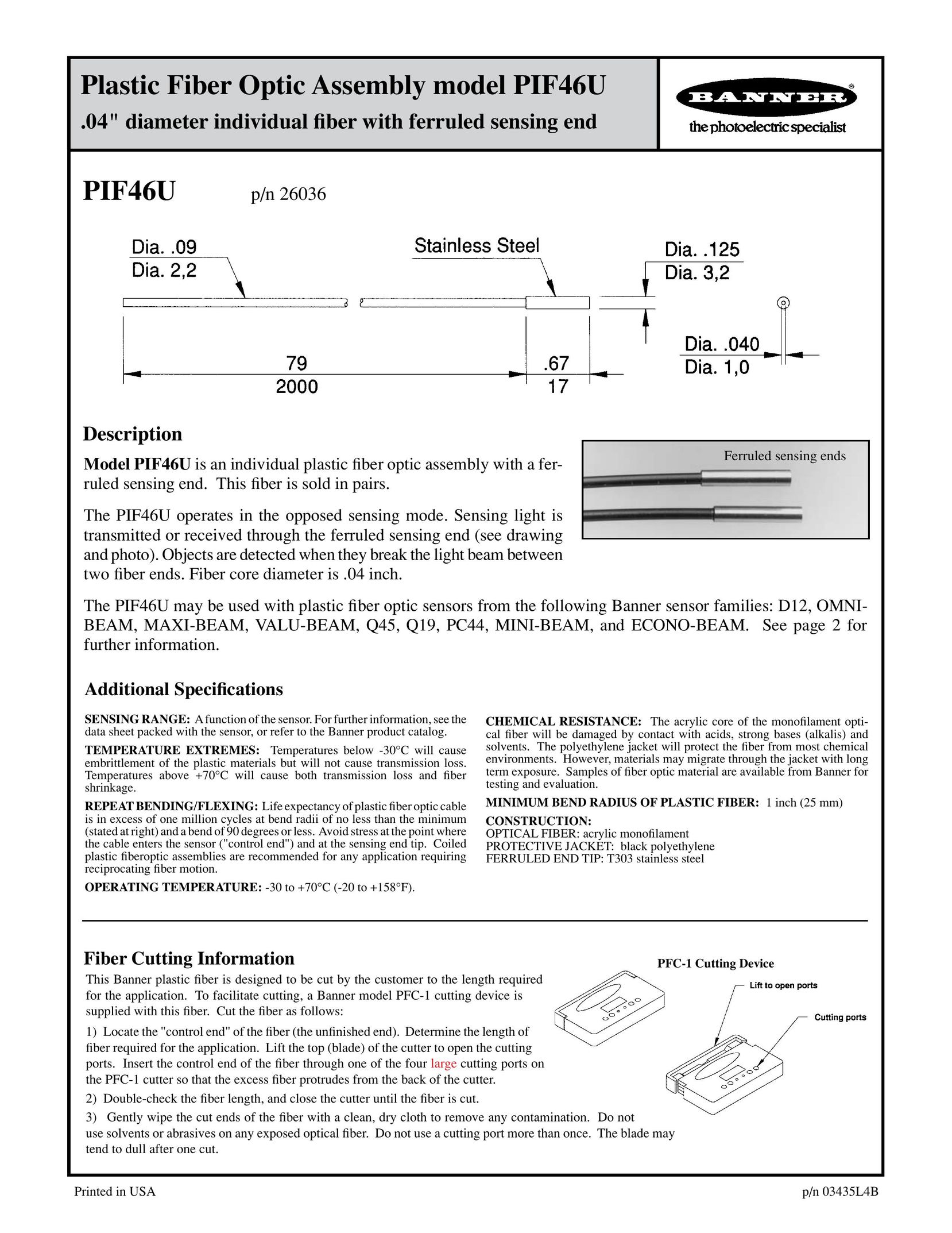 Banner PIF46U Home Safety Product User Manual