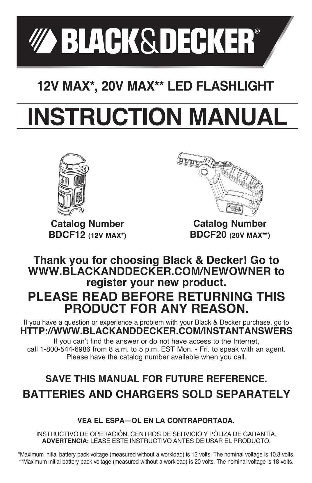 Black & Decker BDCF12 Home Safety Product User Manual