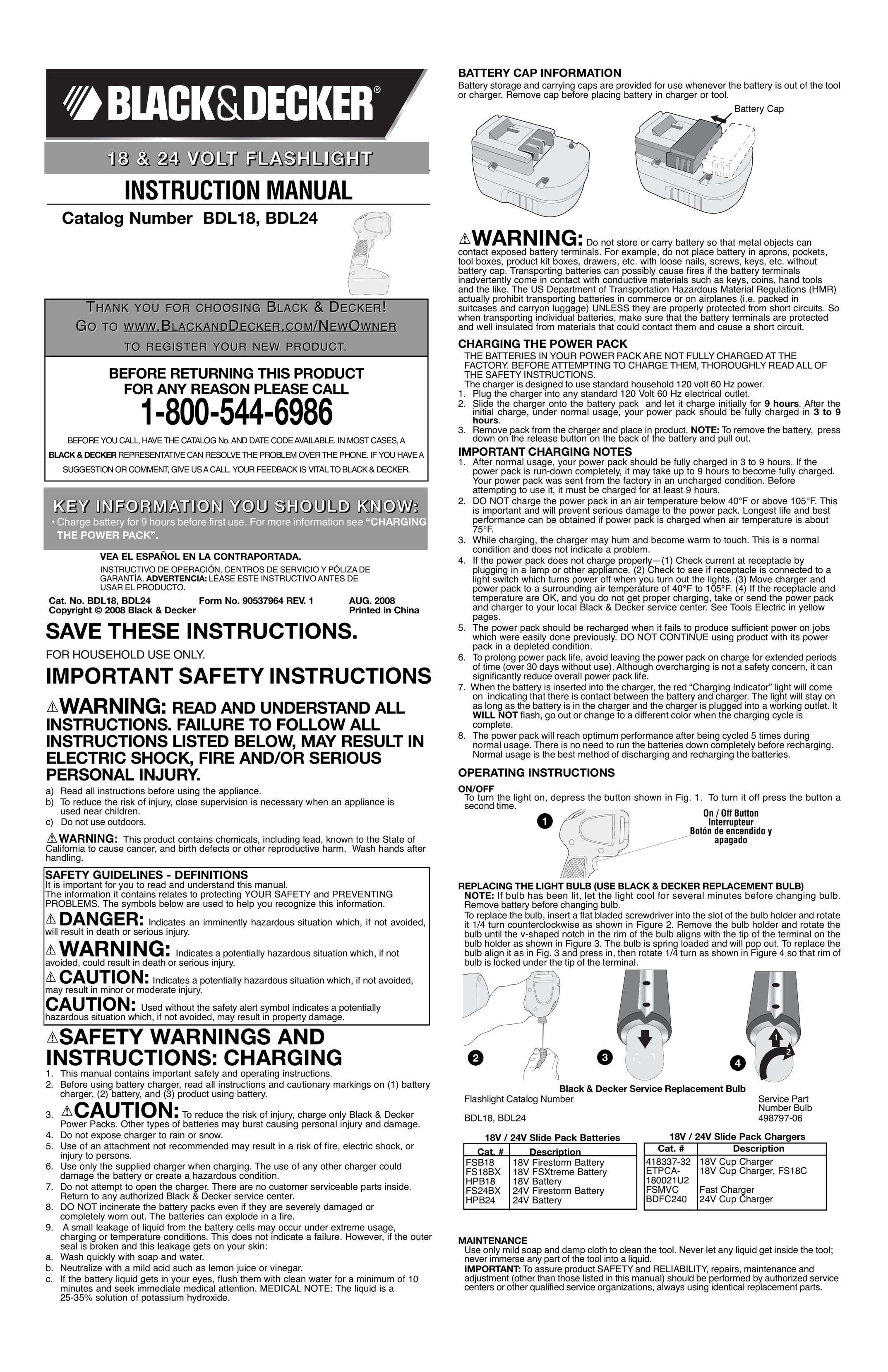 Black & Decker BDL18 Home Safety Product User Manual