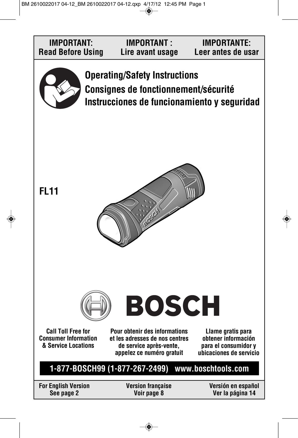 Bosch Power Tools FL11A Home Safety Product User Manual
