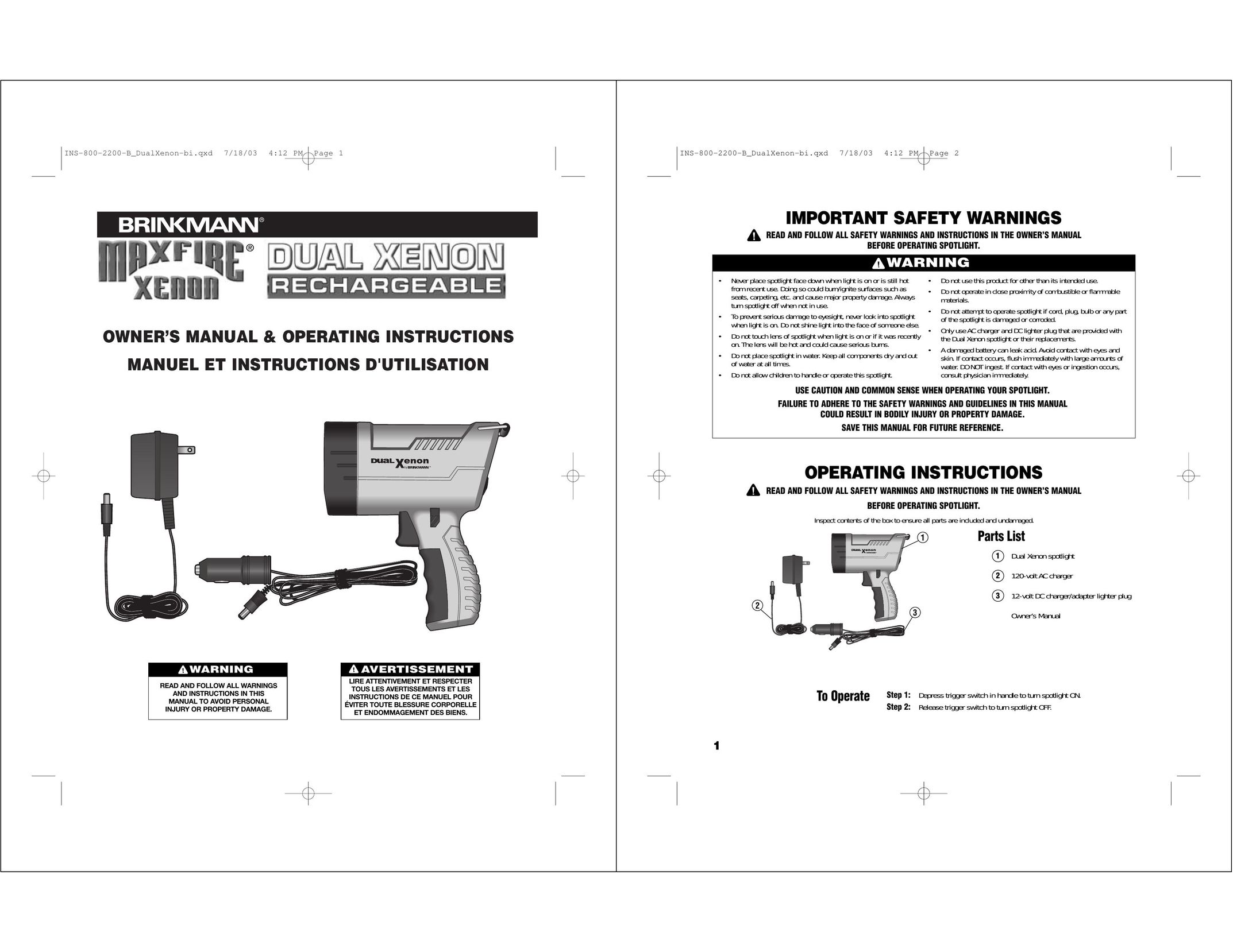 Brinkmann INS-800-2200-B Home Safety Product User Manual