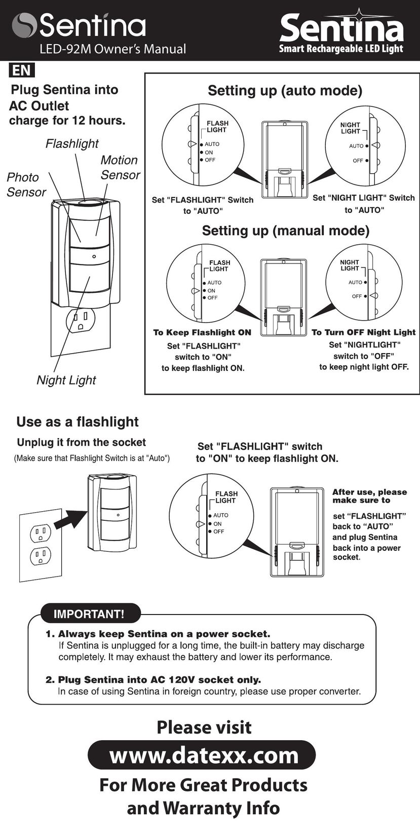 Datexx LED92M Home Safety Product User Manual