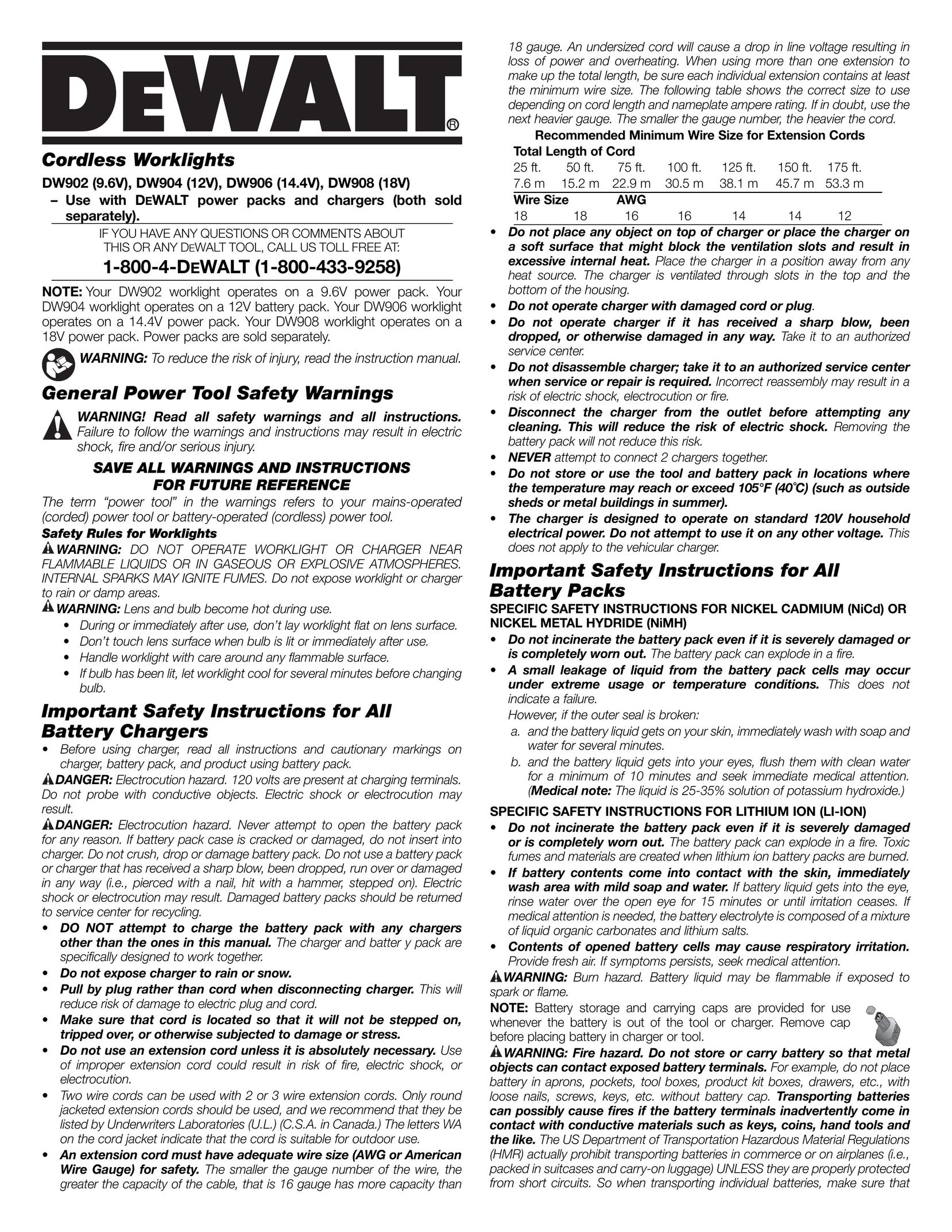 DeWalt DW904 Home Safety Product User Manual