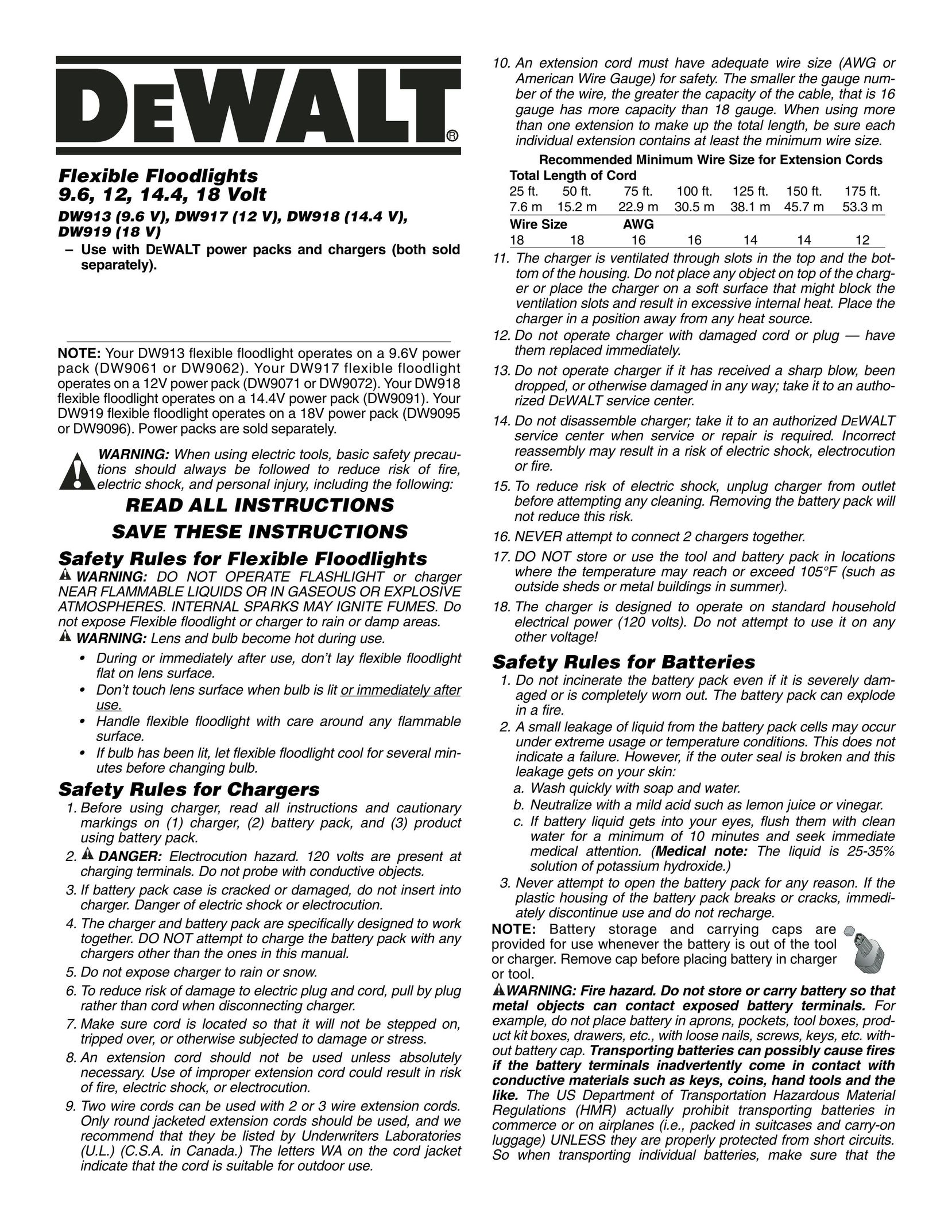 DeWalt DW918 Home Safety Product User Manual