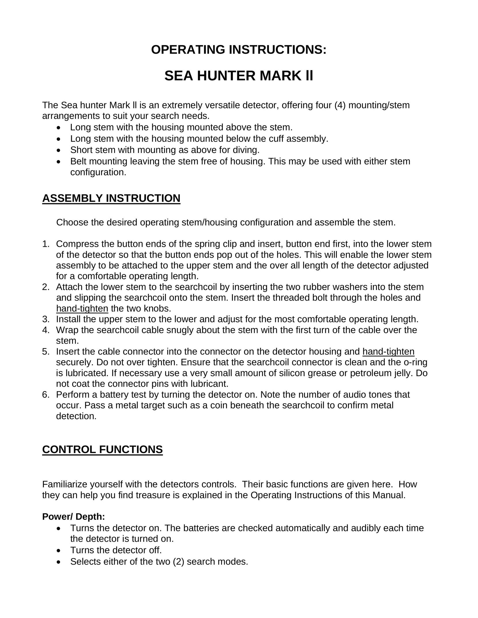 Garrett Metal Detectors SEA HUNTER MARK ll Home Safety Product User Manual