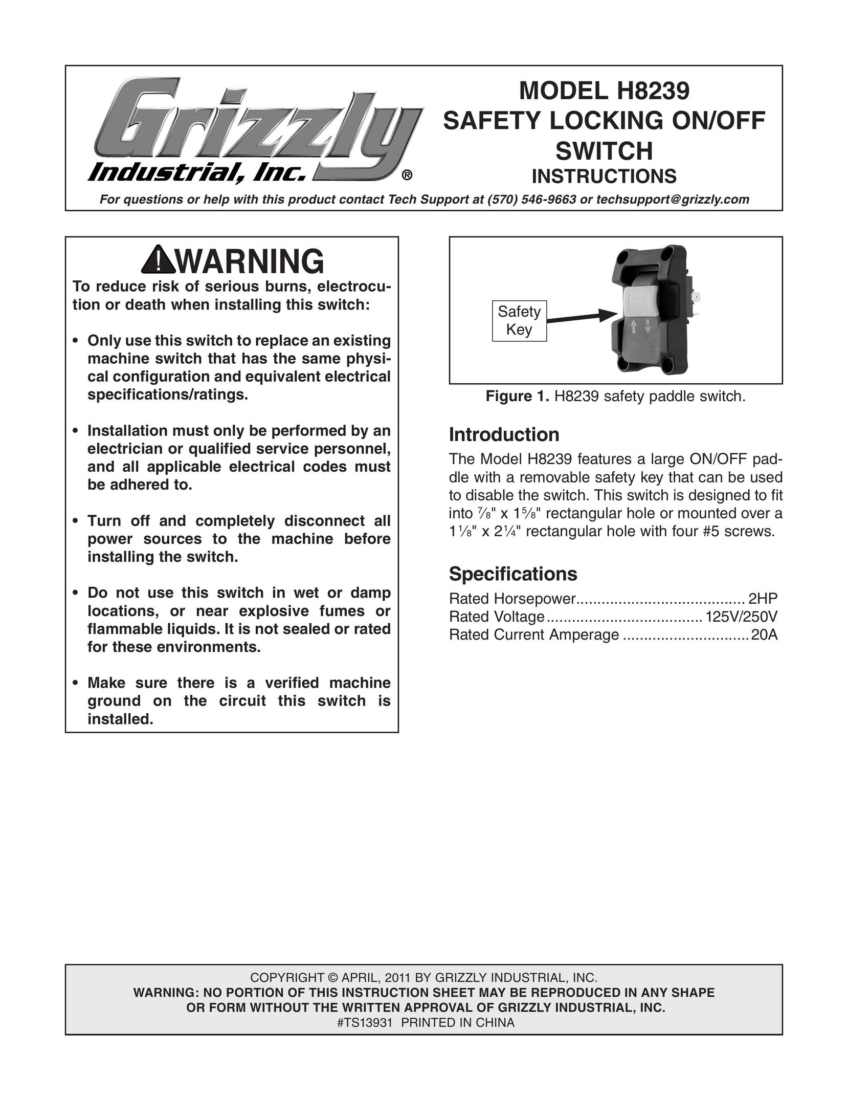 Grizzly H8239 Home Safety Product User Manual