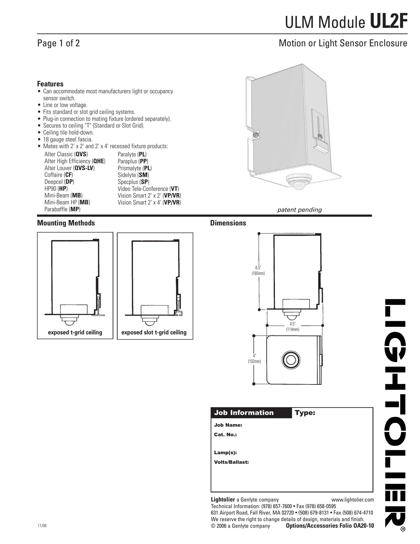 Lightolier OA20-10 Home Safety Product User Manual