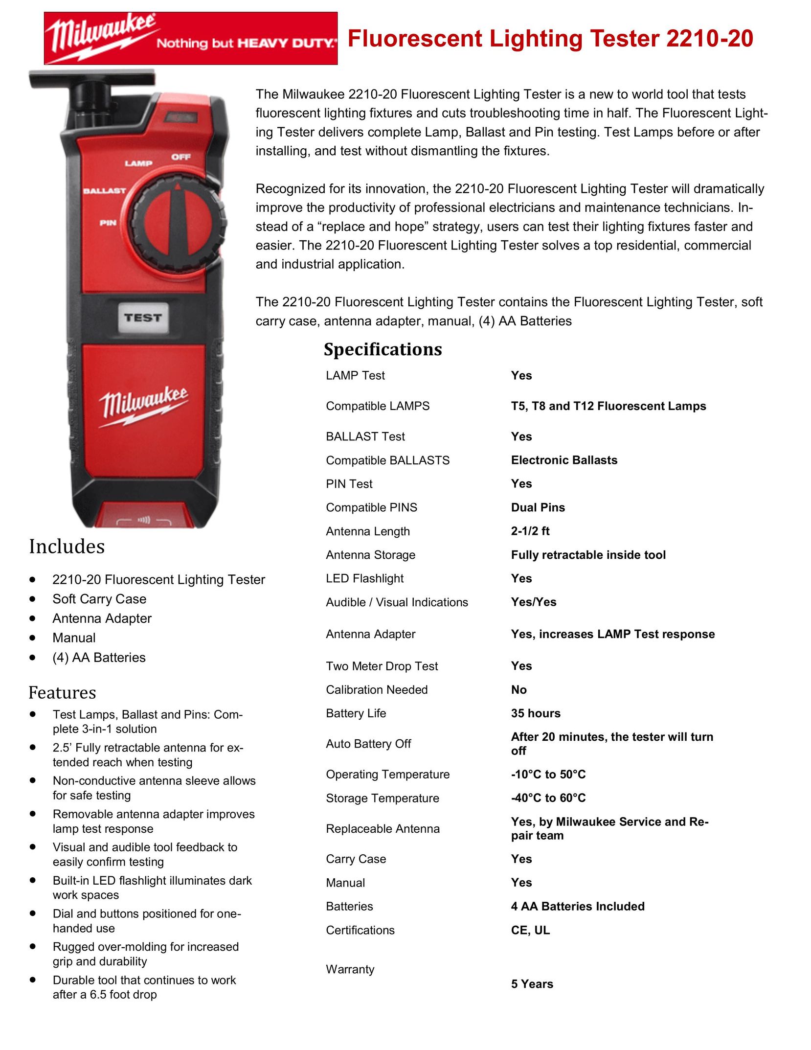Milwaukee 2210-20 Home Safety Product User Manual