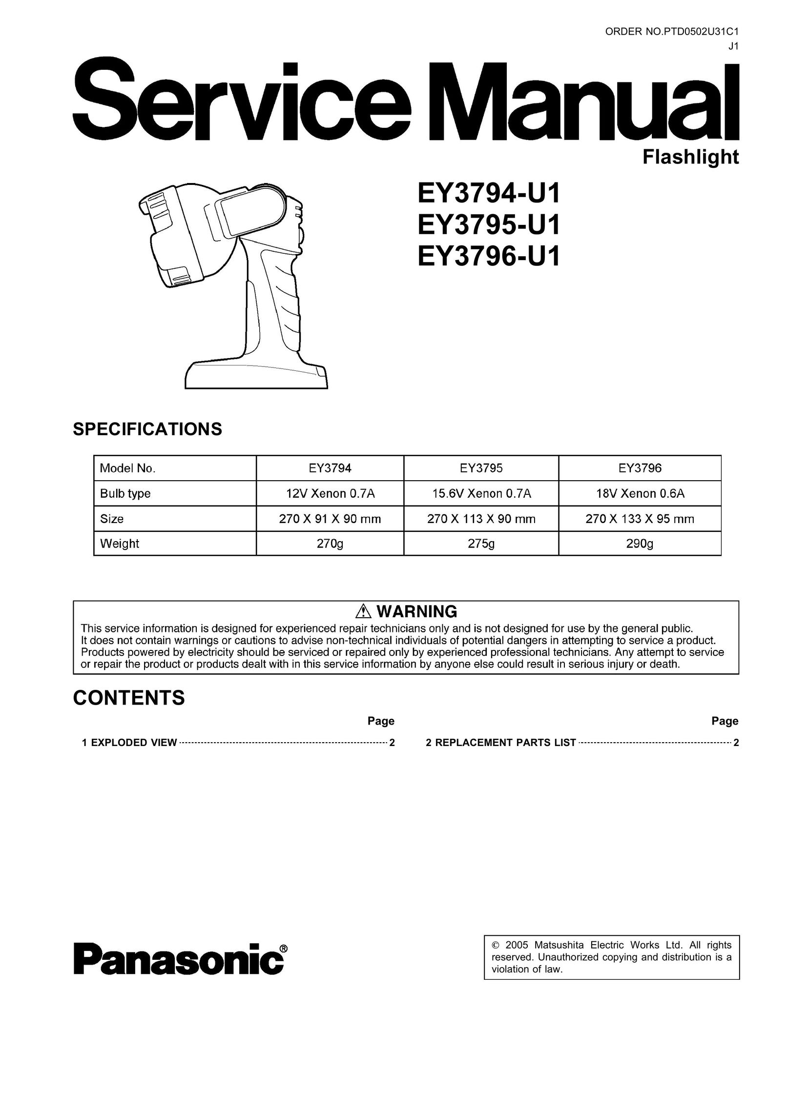 Panasonic EY3794-U1 Home Safety Product User Manual