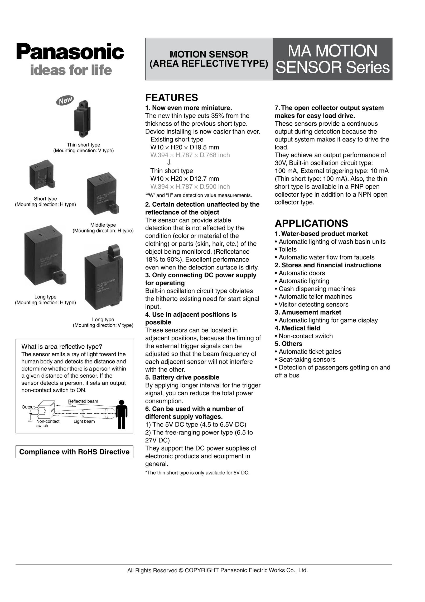Panasonic Sensor Series Home Safety Product User Manual
