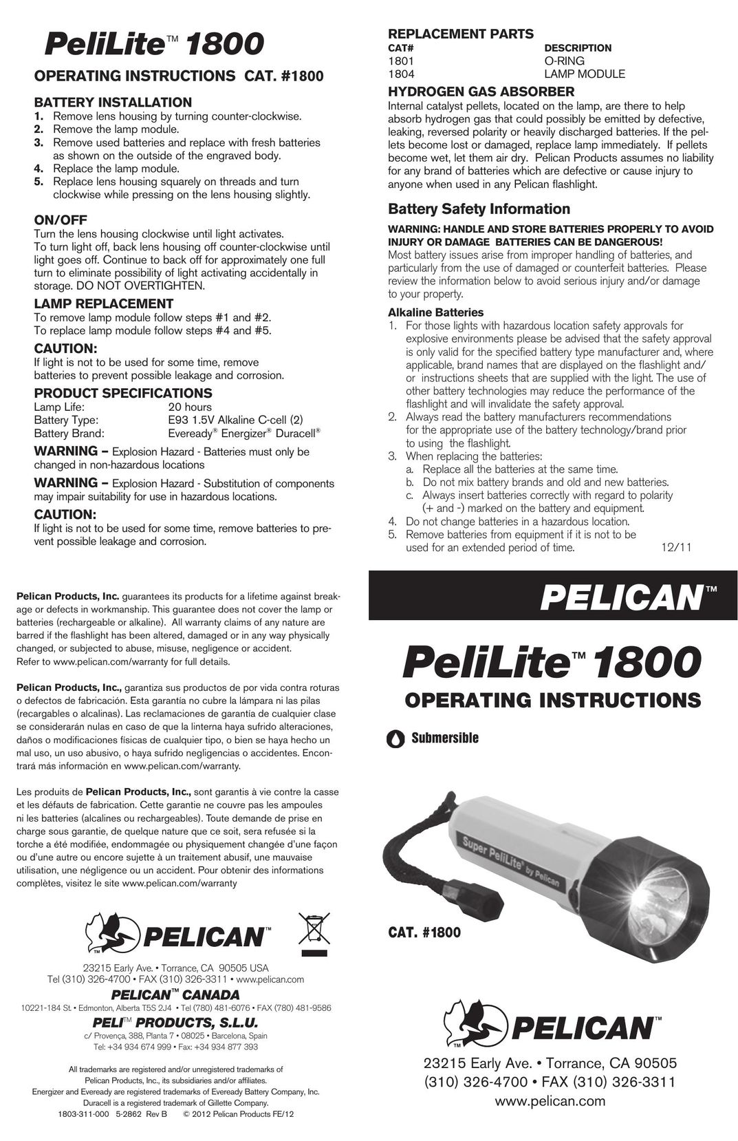Pelican 1800 Home Safety Product User Manual