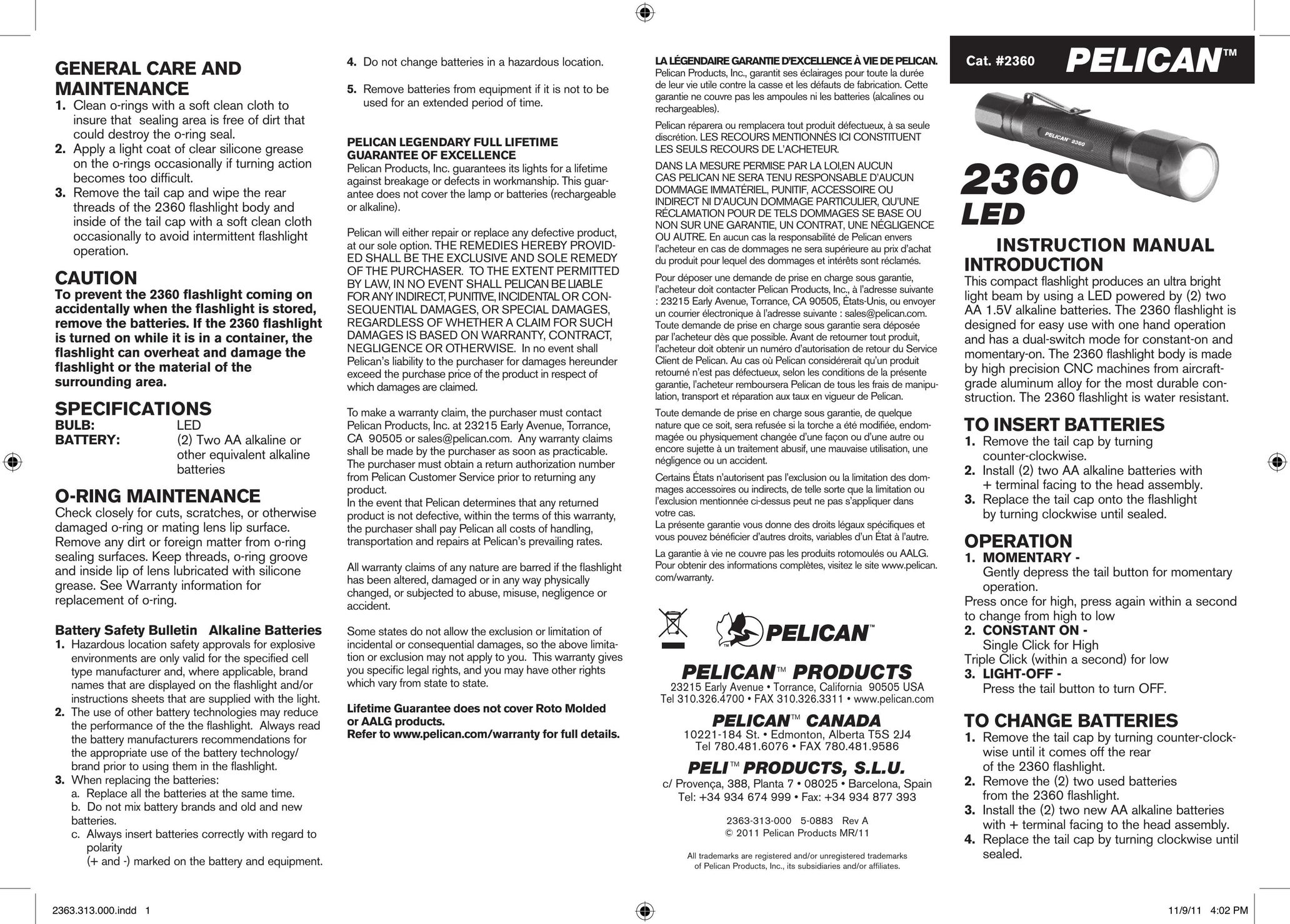 Pelican 2360 Home Safety Product User Manual