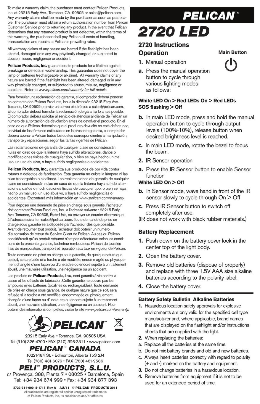 Pelican 2720 Home Safety Product User Manual