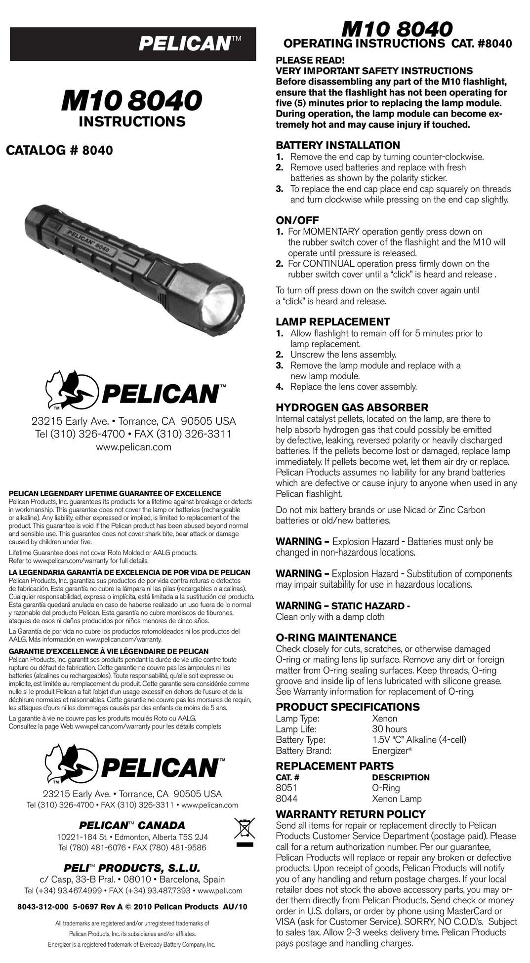 Pelican M10 8040 Home Safety Product User Manual