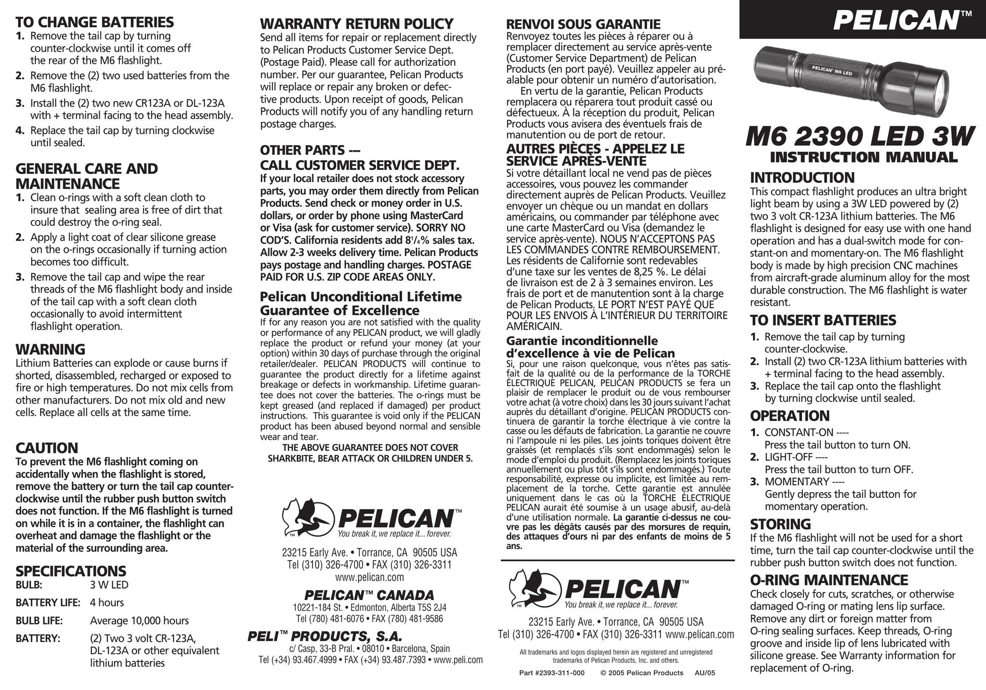 Pelican m6 2390 led 3w Home Safety Product User Manual