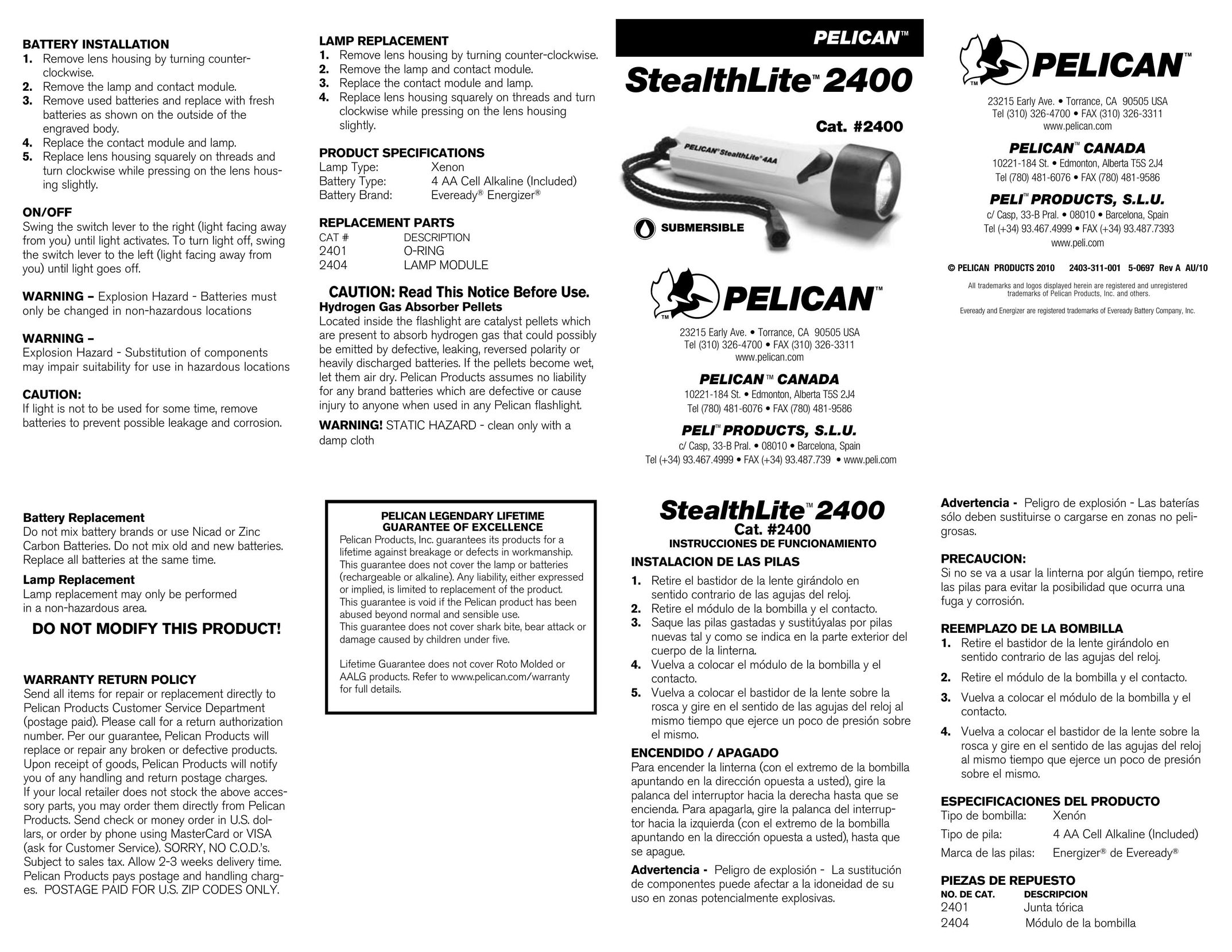 Pelican StealthLite2400 Home Safety Product User Manual