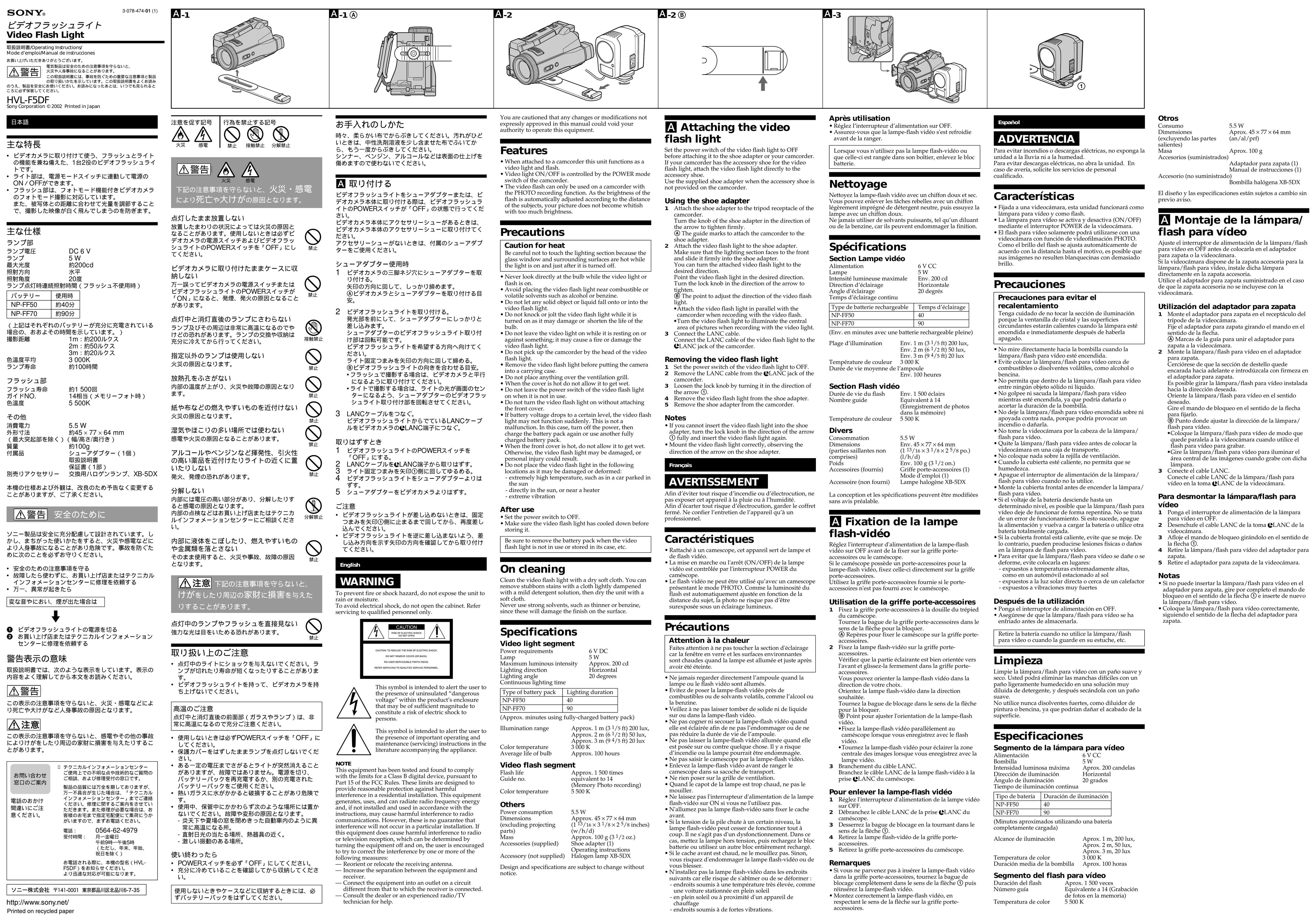 Sony HVL-F5DF Home Safety Product User Manual