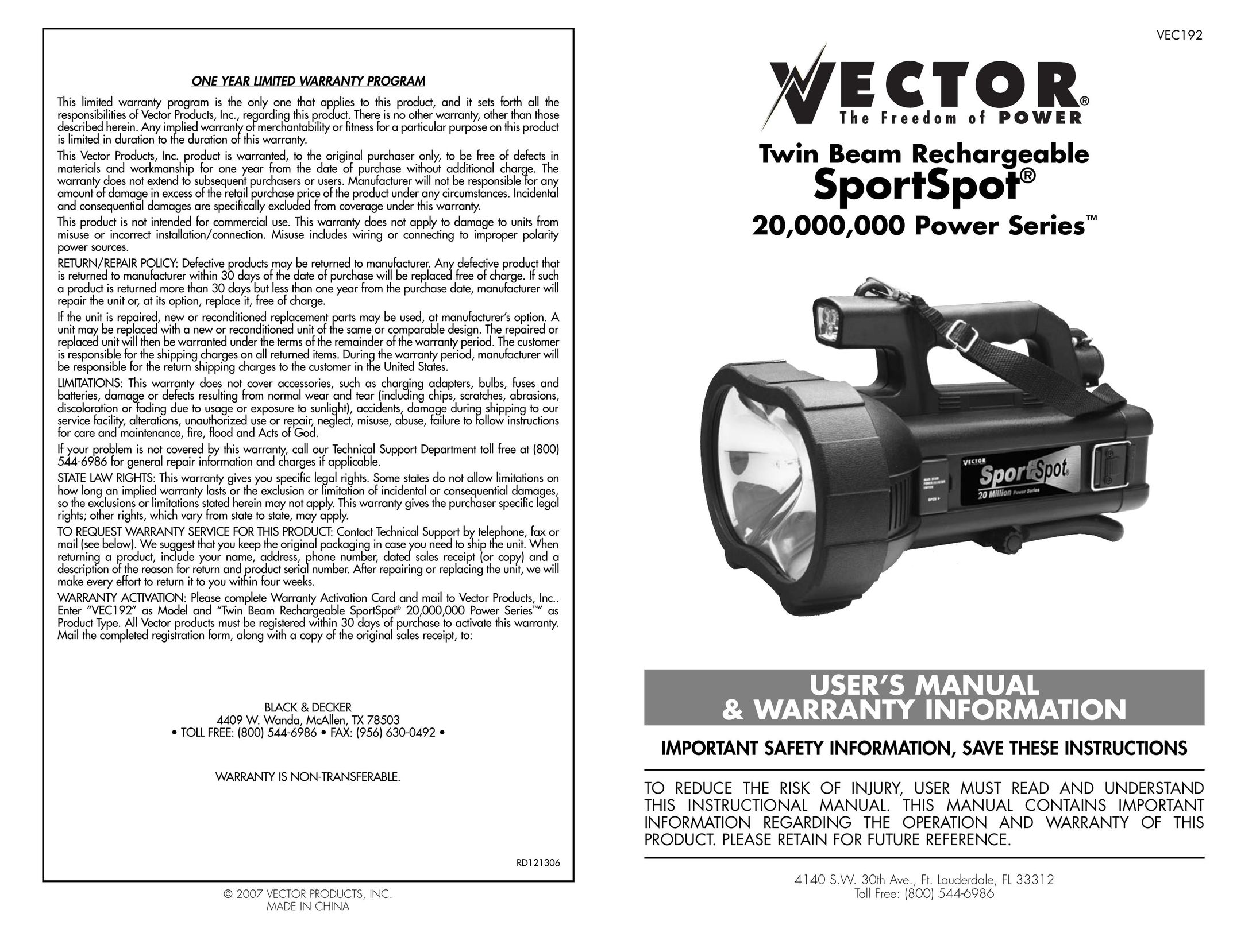 Vector VEC192 Home Safety Product User Manual