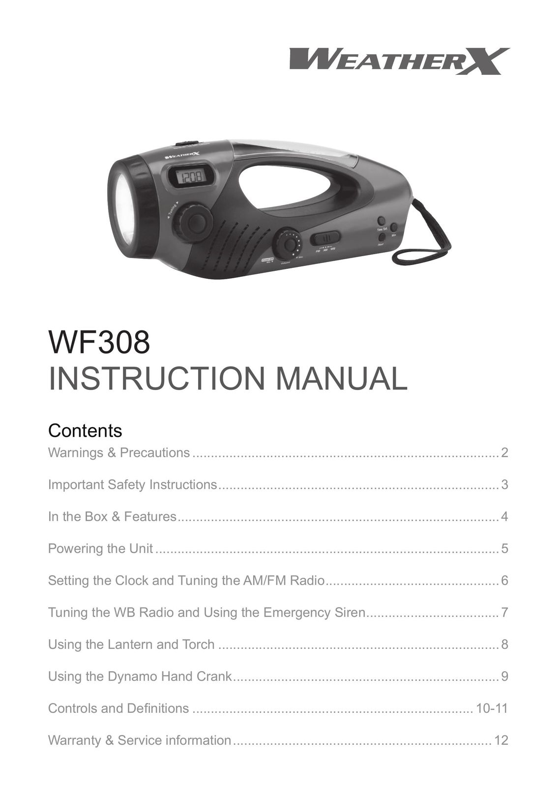 Weather X WF308 Home Safety Product User Manual