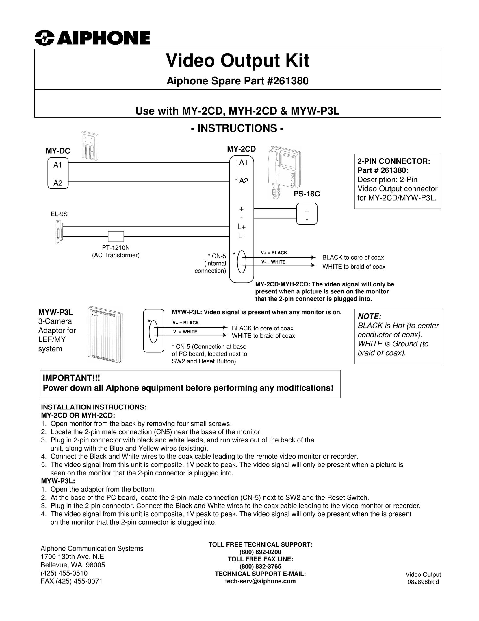 Aiphone 261380 Home Security System User Manual
