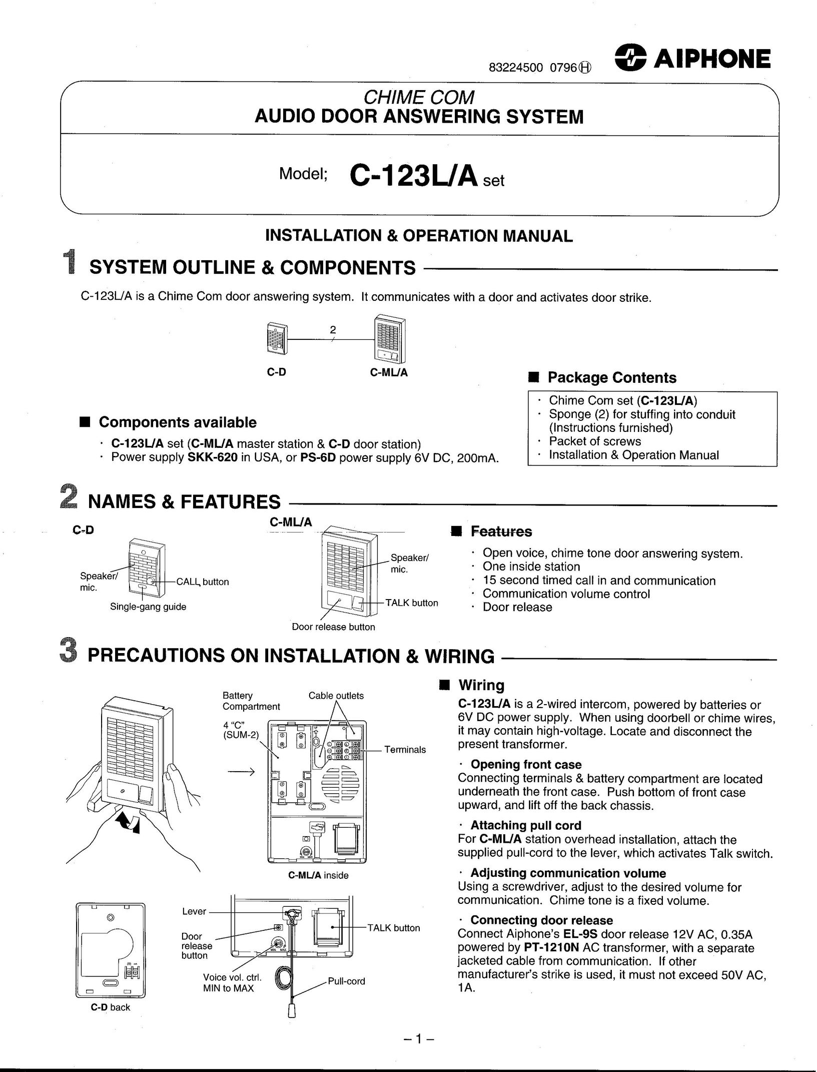 Aiphone C 123l/A Home Security System User Manual