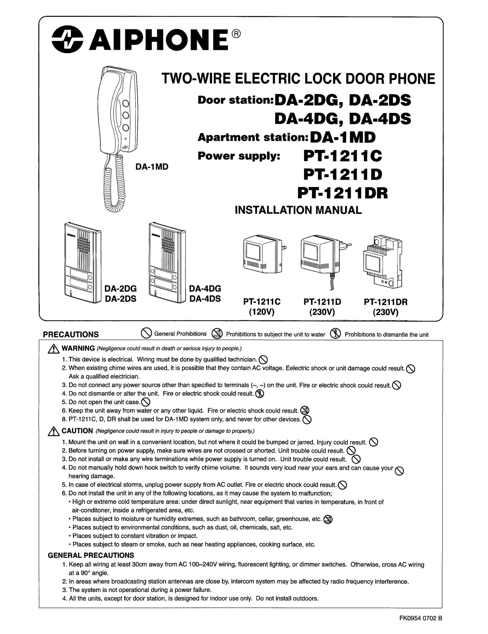Aiphone DA-2DG Home Security System User Manual