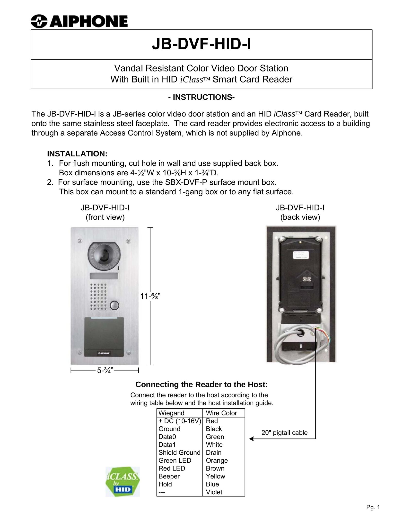 Aiphone JB-DVF-HID-I Home Security System User Manual