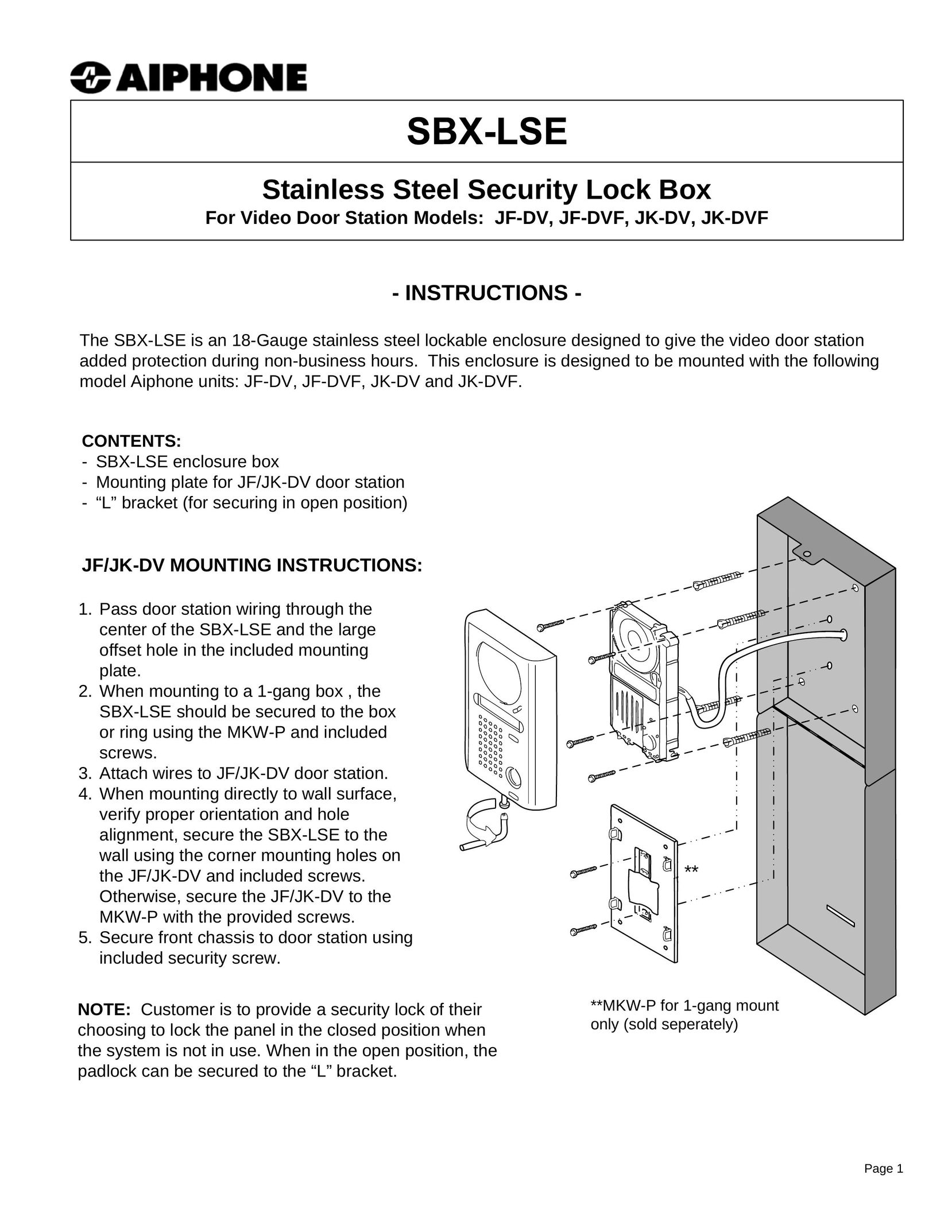 Aiphone JF-DV Home Security System User Manual