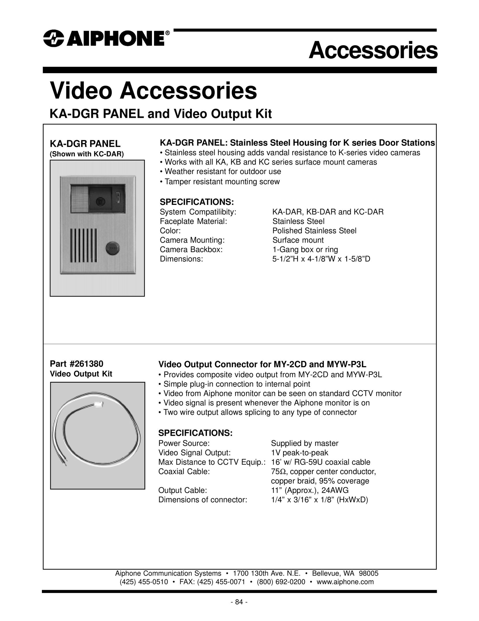 Aiphone KA-DGR Home Security System User Manual