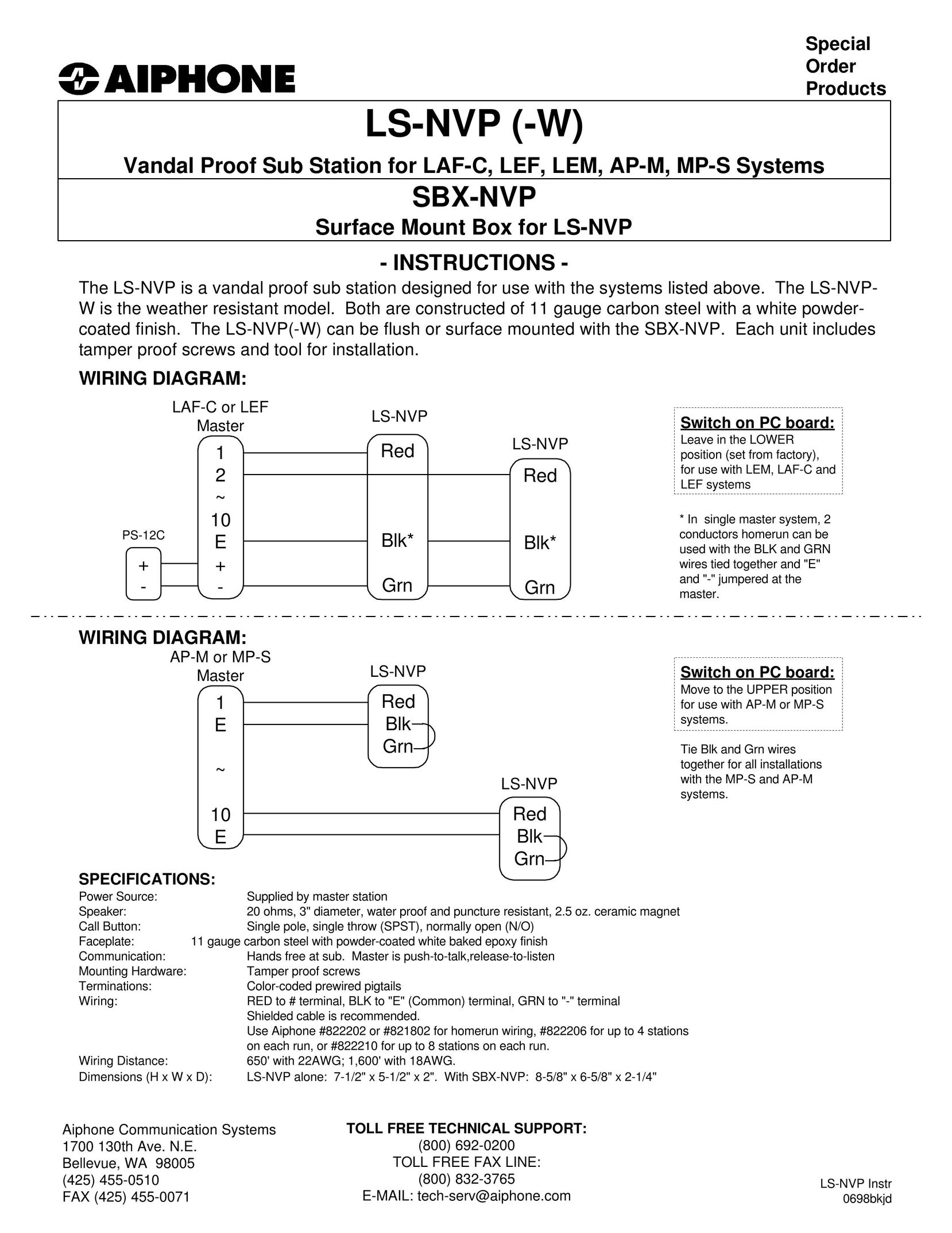Aiphone LAF-C Home Security System User Manual
