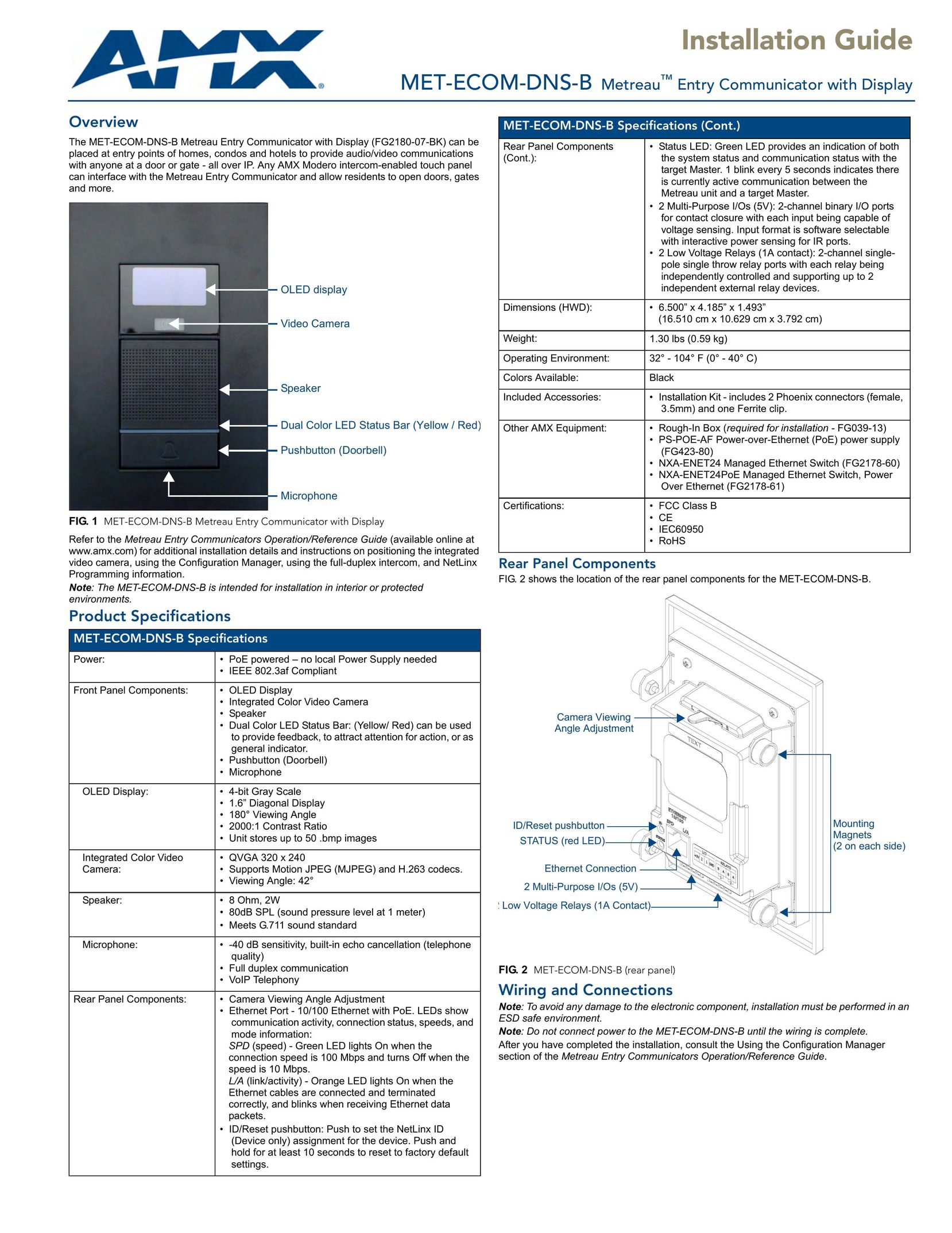 AMX MET-ECOM-DNS-B Home Security System User Manual