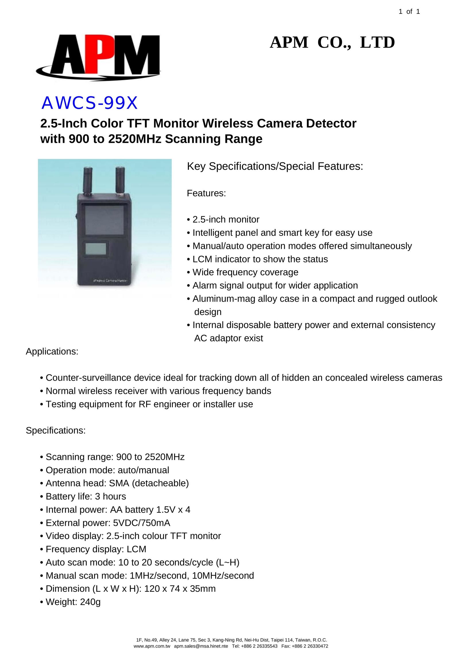 APM AWCS-99X Home Security System User Manual