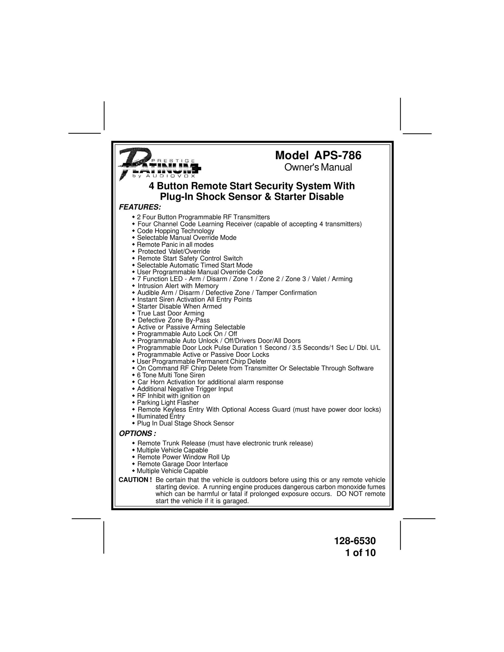 Audiovox APS-786 Home Security System User Manual