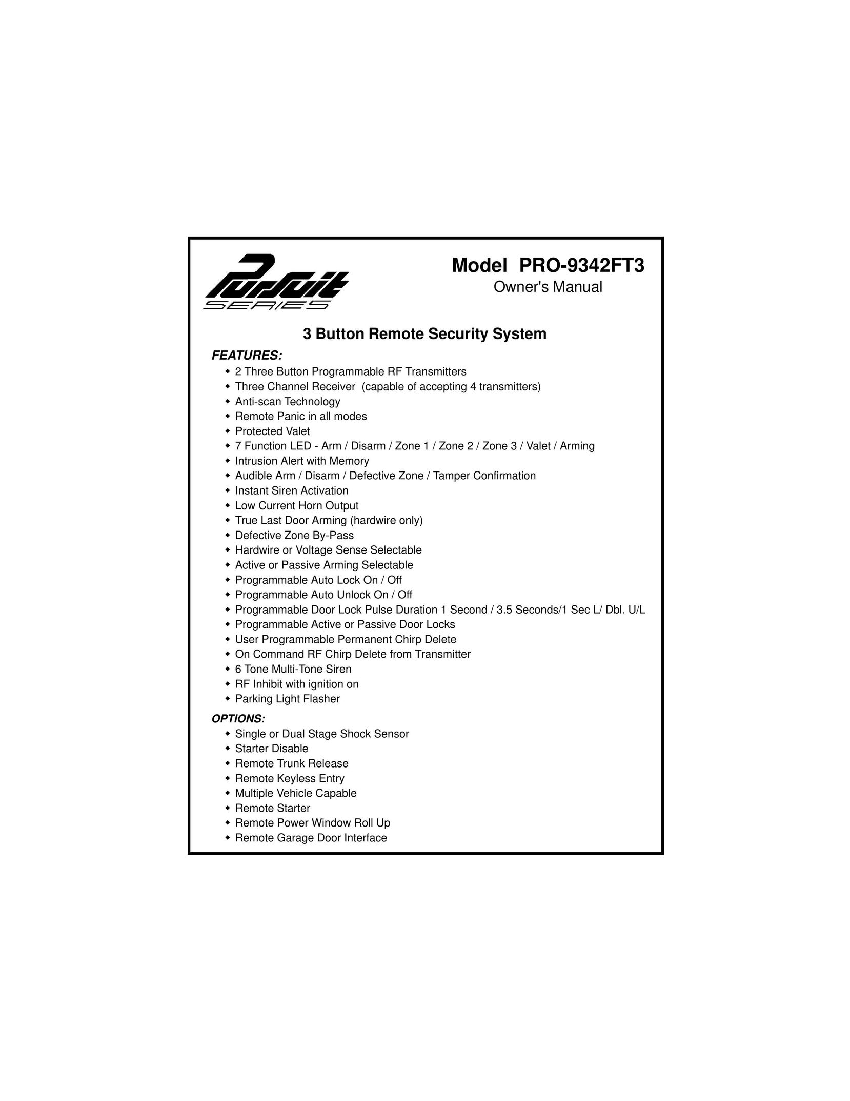 Audiovox PRO-9342FT3 Home Security System User Manual