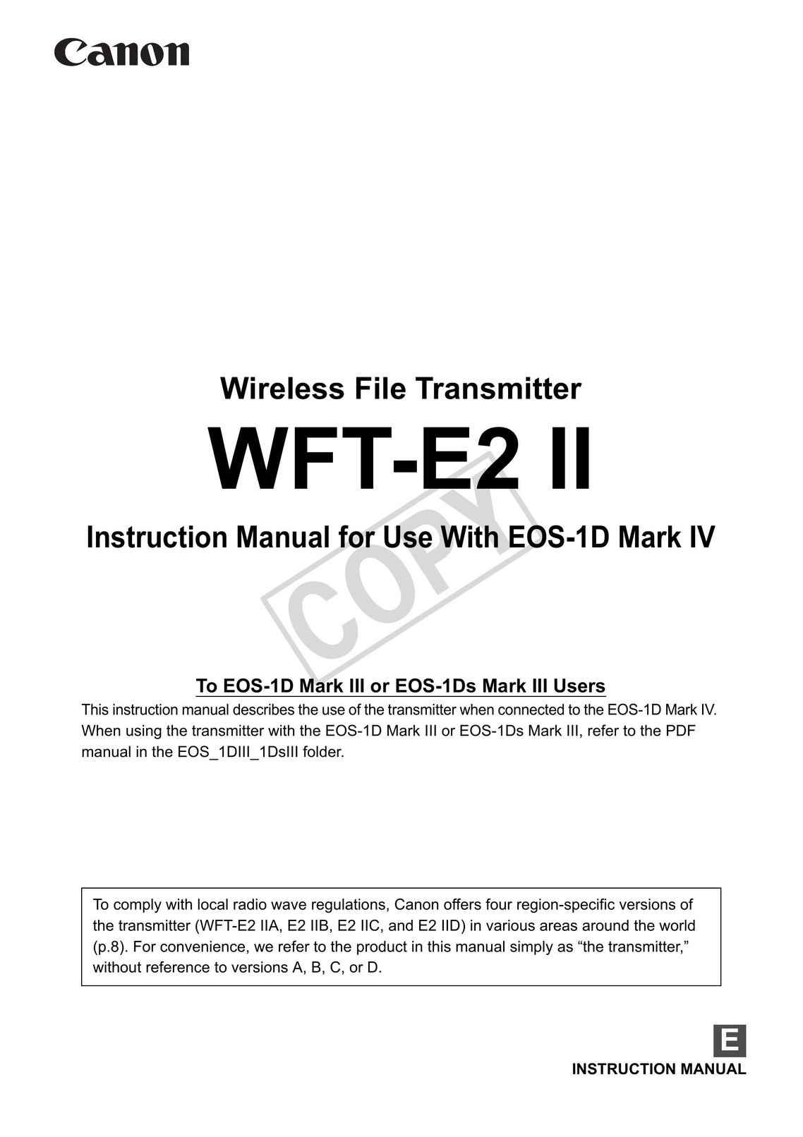 Canon WFT-E2 II Home Security System User Manual
