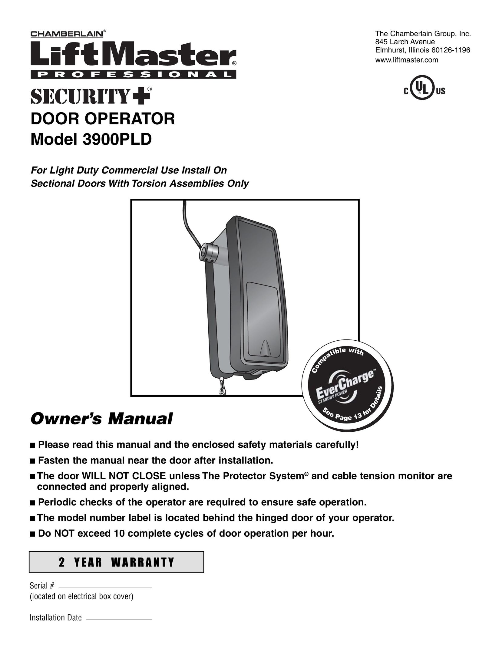 Chamberlain 3900PLD Home Security System User Manual