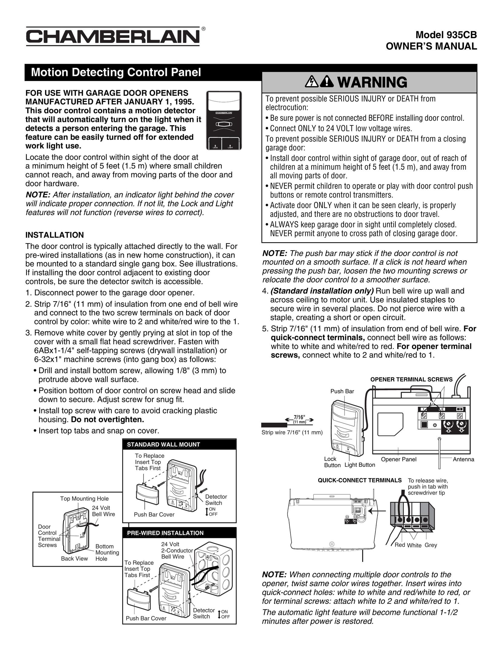 Chamberlain 935CB Home Security System User Manual