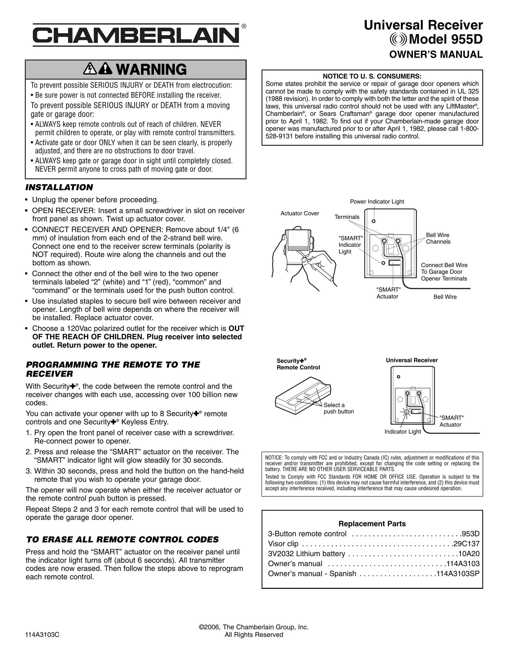 Chamberlain 955D Home Security System User Manual