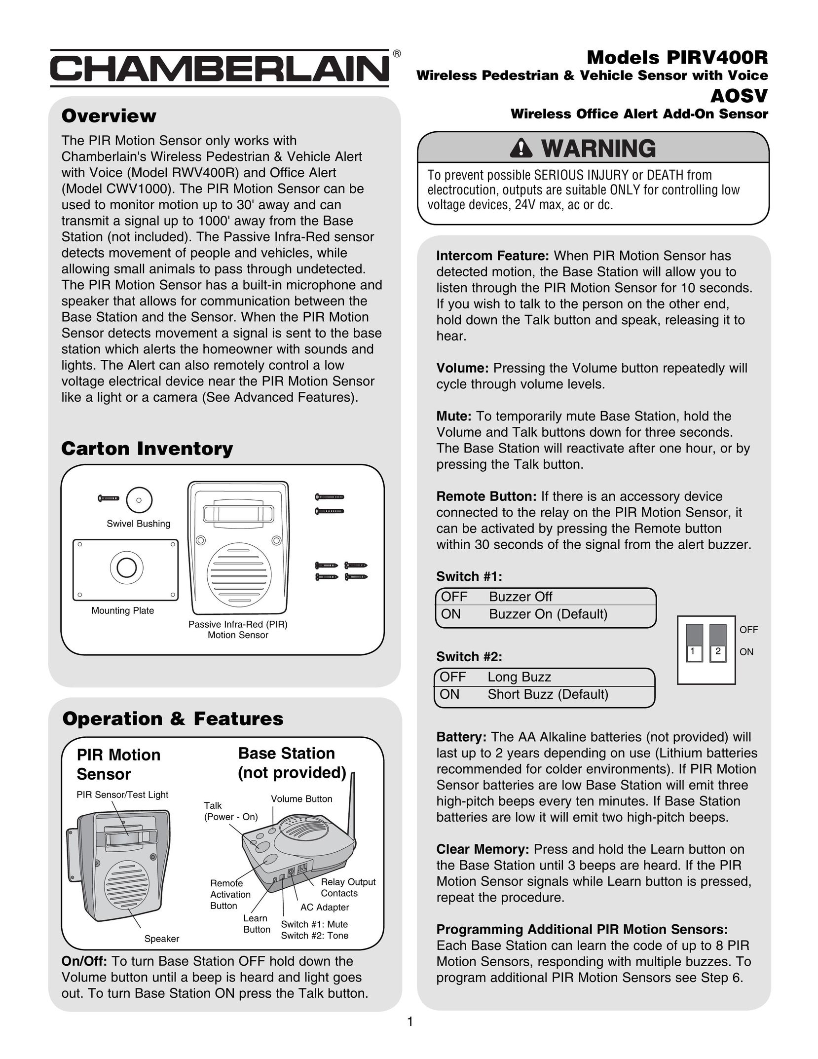 Chamberlain PIRV400R Home Security System User Manual