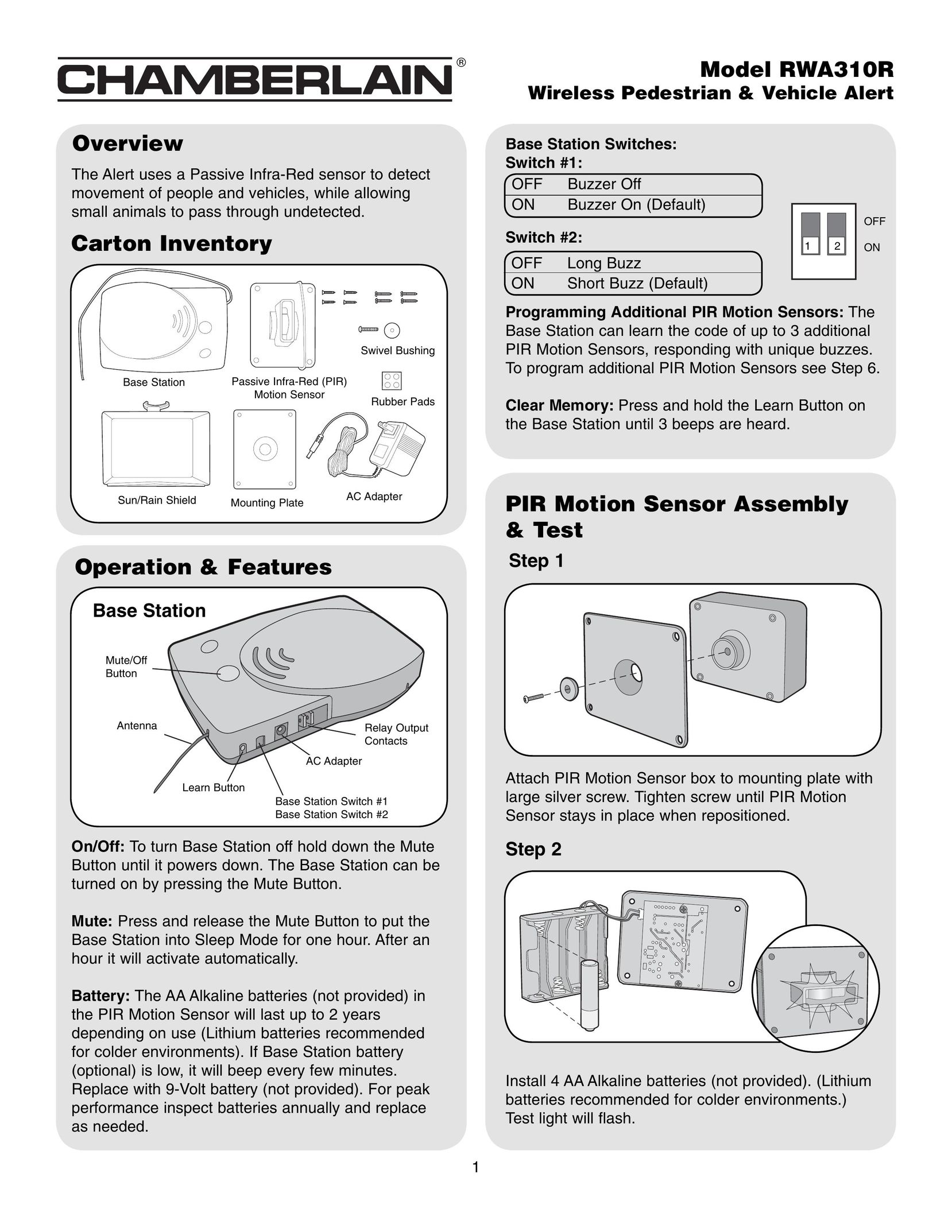Chamberlain RWA310R Home Security System User Manual
