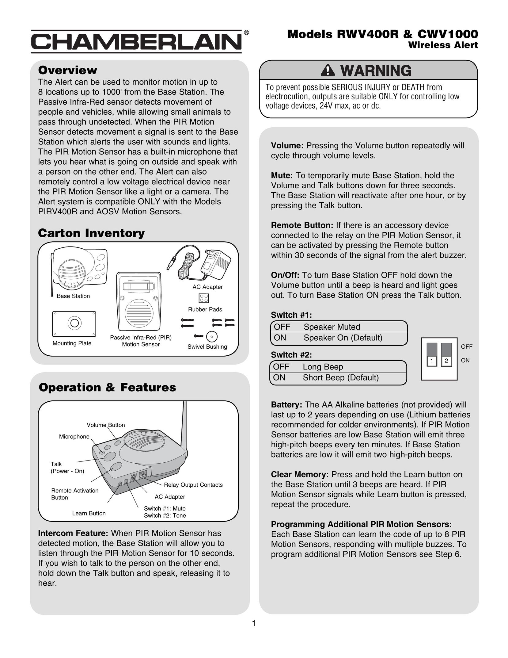 Chamberlain RWV400R Home Security System User Manual