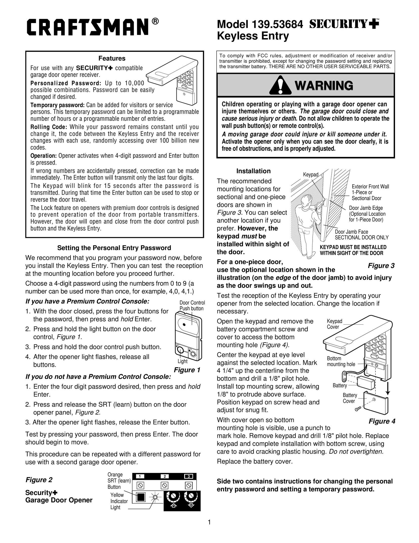 Craftsman 139.53684 Home Security System User Manual